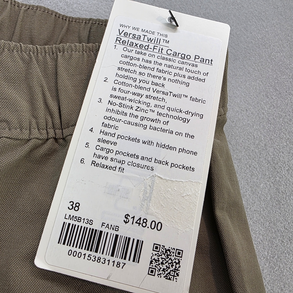 Lululemon Men's VersaTwill Relaxed Fit Cargo‎ Pants FANB Color Brown sz 38 - Picture 4 of 11